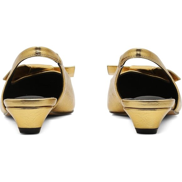 💫 Yremael Slingback Heels Women Gold Kitten Pumps Low Pointed Toe Bridal Shoes - Picture 6 of 7